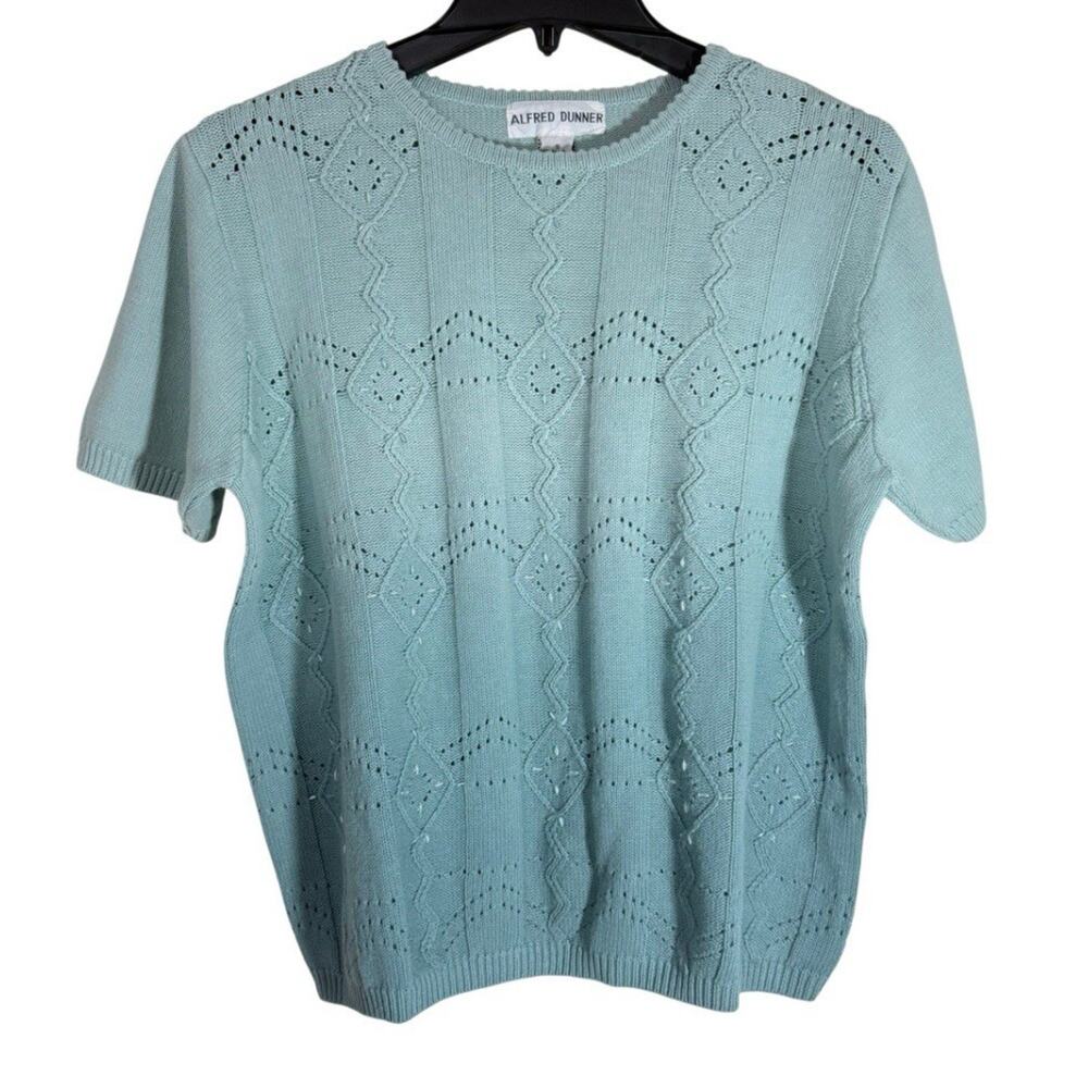 Alfred Dunner Sweater Womens Small Seaform Green Eyelet Embellished Short Sleeve